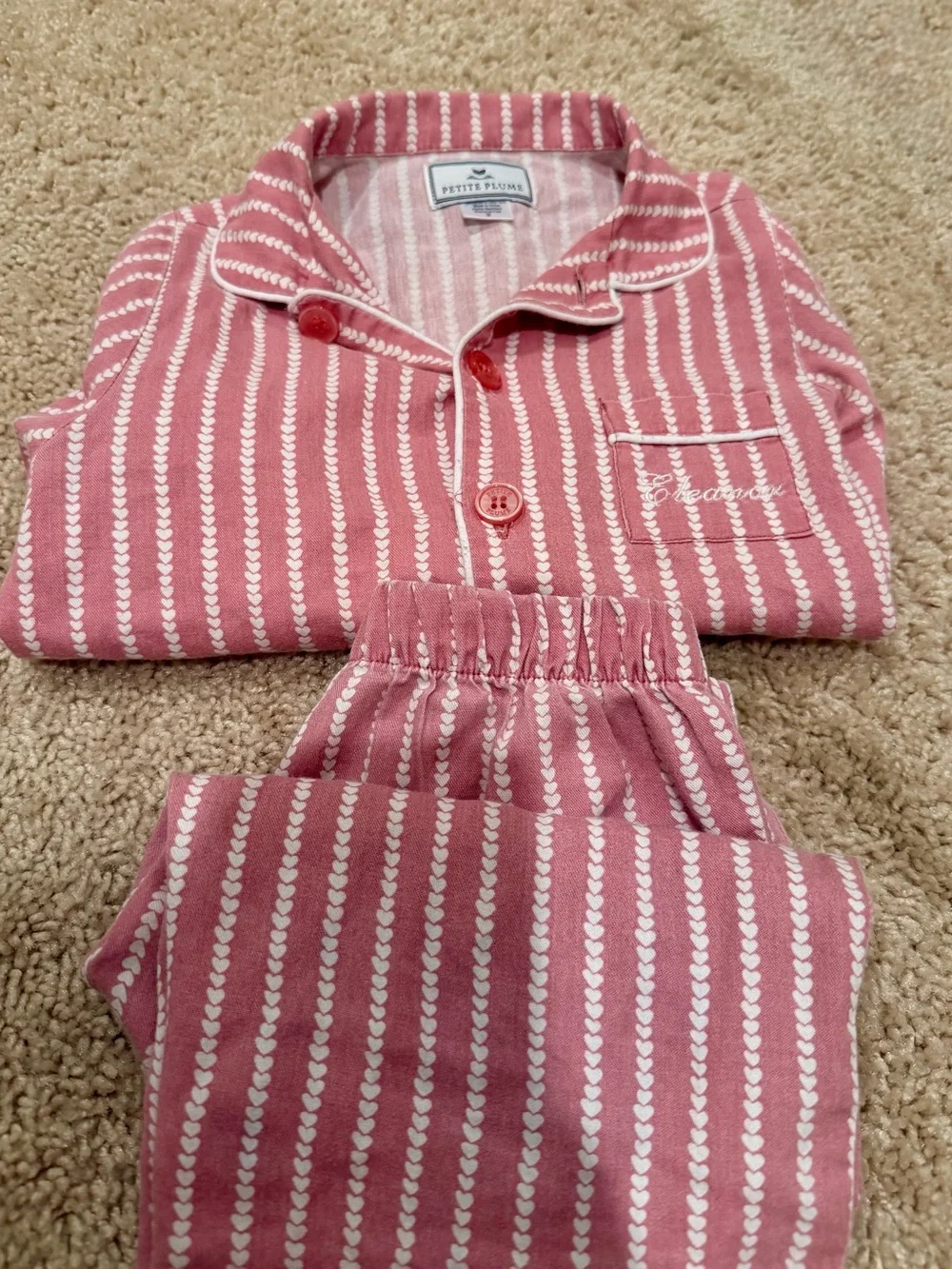 Petit Plume Girls' Pink Striped Heart-Print Pajama Set